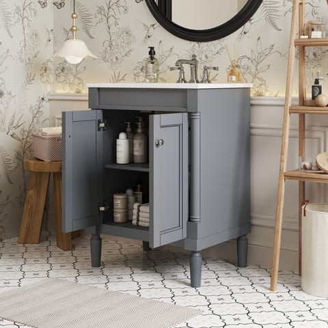24'' Bathroom Vanity With Top Sink, 2-Tier Modern Bathroom Storage Cabinet