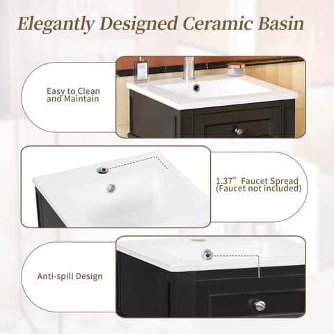 16-inch Bathroom Vanity With Ceramic Sink, Freestanding Single Vanity Set With