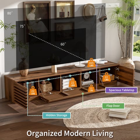 70 Inch Modern TV Stand For TVs Up To 80, Entertainment Center With Cable