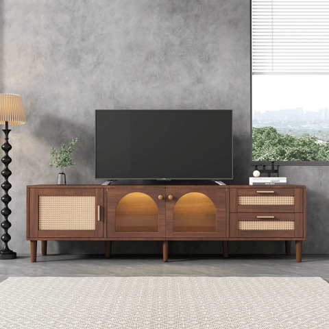 70 Inch TV Stand For TVs Up To 80, Entertainment Center With App Controlled LED