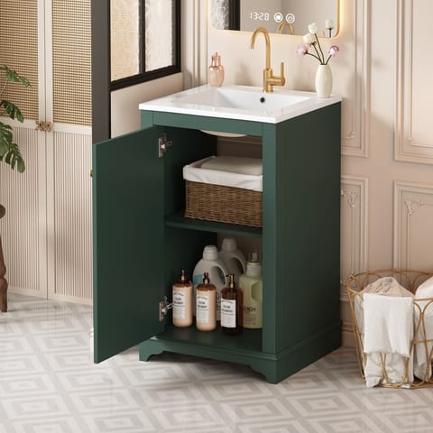 20-inch Bathroom Vanity With Ceramic Sink, Freestanding Single Vanity Set With