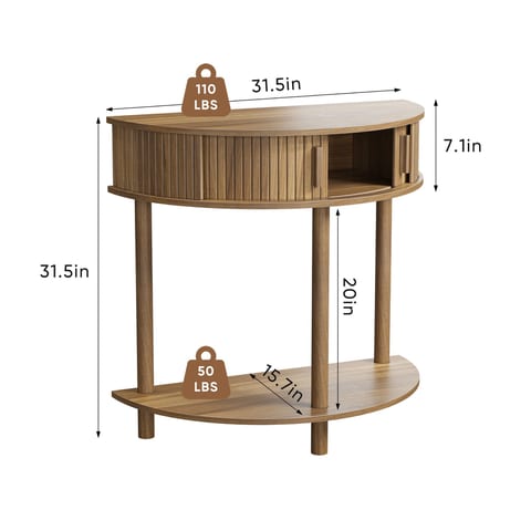 31.5-Inch Grooved Half-Moon Console Table, Farmhouse Sofa Table Behind Couch