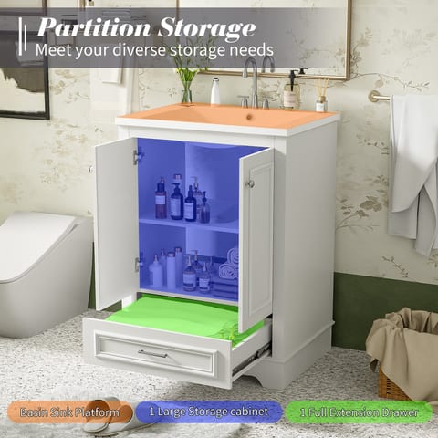 24'' Bathroom Vanity With Ceramic Sink Combo, Modern Freestanding Storage