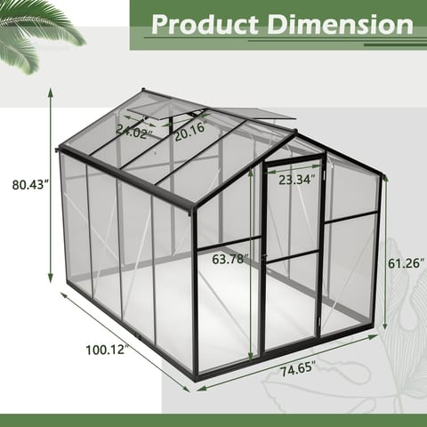 6x8 FT Greenhouse For Outdoors, Polycarbonate Greenhouse With Quick Setup
