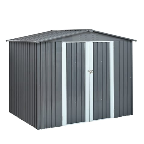 Metal Storage Shed With Double Doors, Heavy-Duty Galvanized Steel Outdoor