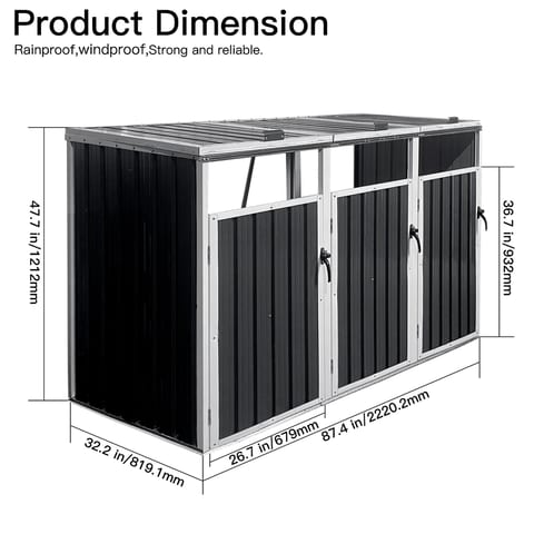 Garbage Bin Shed Stores 3 Trash Cans Metal Outdoor Bin Shed For Garbage
