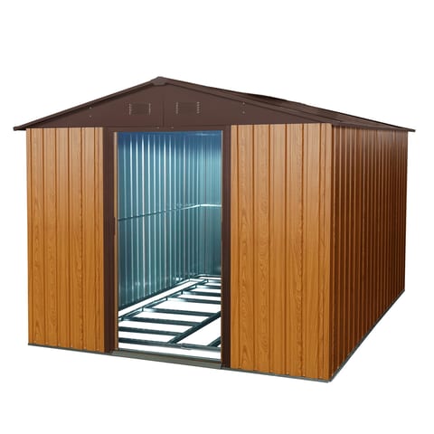 8ft X 10ft Outdoor Metal Storage Shed With Metal Foundation,Coffee