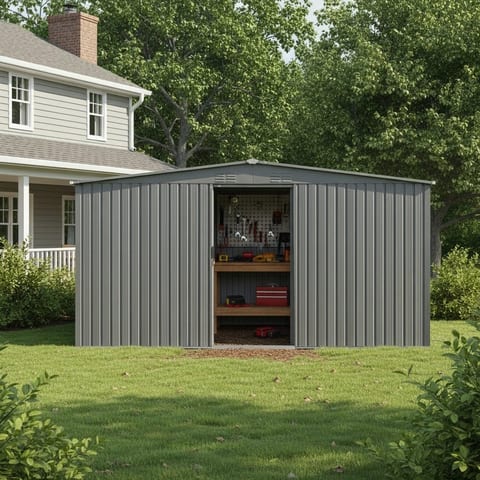 New Outdoor Storage Shed Has Two Functions Metal Shed And Firewood Shed 13