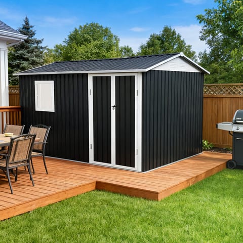 9x6 FT Metal Garden Shed For Patio Tools House Storage Shed With One Window 9.5