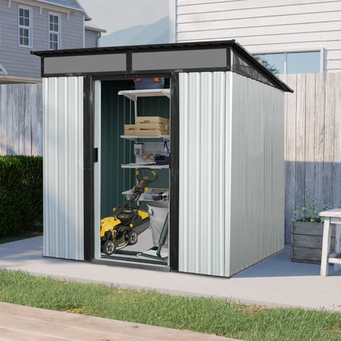 6ft X 5ft Outdoor Metal Storage Shed With Lockable Sliding Doors And