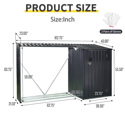 Outdoor Steel Firewood Rack And Metal Storage Shed,Two-In-One,Black Updated