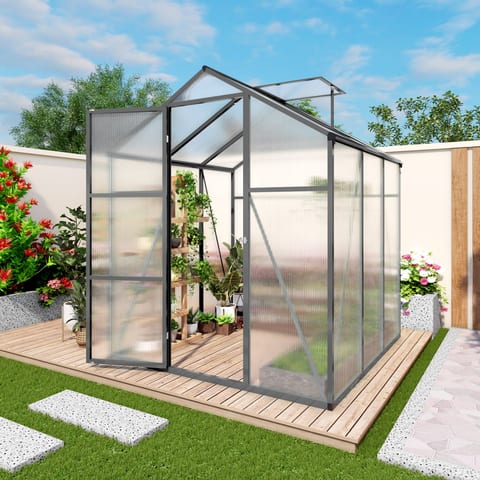 Newly Marketed Gain Height Windproofaluminum Greenhouse 6x6 FT Polycarbonate