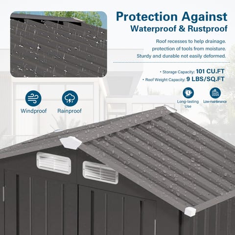 6X 3.6FT Metal Outdoor Storage Shed, Tool Shed With Peaked Roof Watertight With