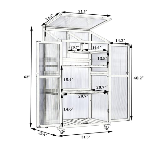 TOPMAX 62inch Height Wood Large Greenhouse Balcony Portable Cold Frame With