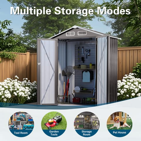 5X3 FT Metal Outdoor Storage Shed, Tool Shed With Peaked Roof Waterproof