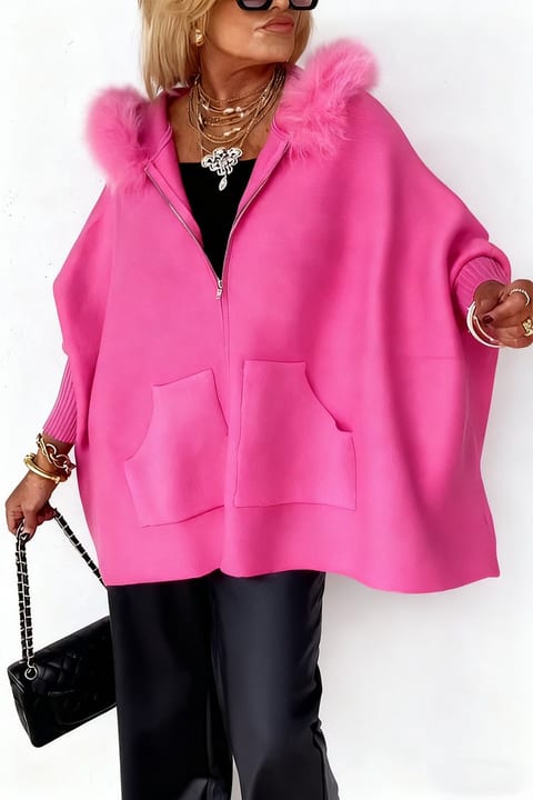 Ins Plush Hooded Cardigan Fashion Warm Pockets Zip-up Knitted Jacket Casual