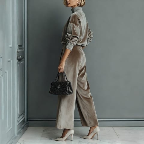 Women's Suits High Neck Zipper Long Sleeve Tracksuit - Solid Color Wide Leg