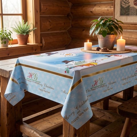 Pvc Table Linen Decorative Dining Waterproof Cover with Flannel Back of Blue