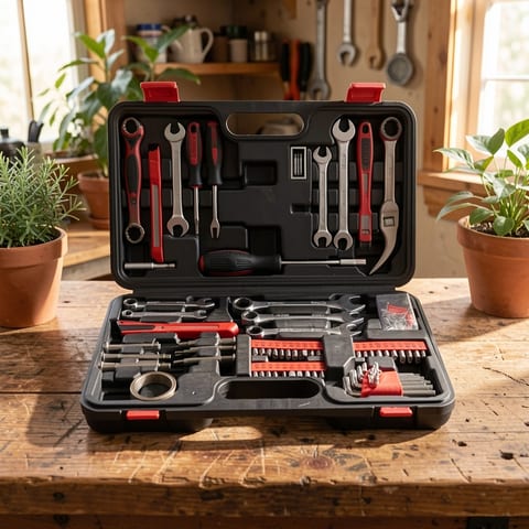 148-piece tool set in a black case with red accents