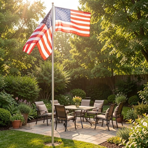 Adjustable aluminum flagpole kit with two American flags