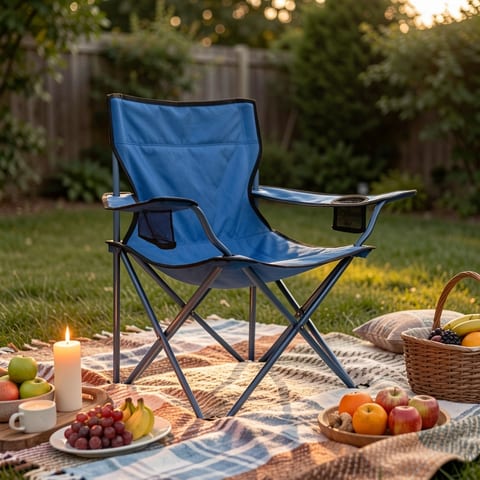 Blue camping chair on a natural outdoor setting