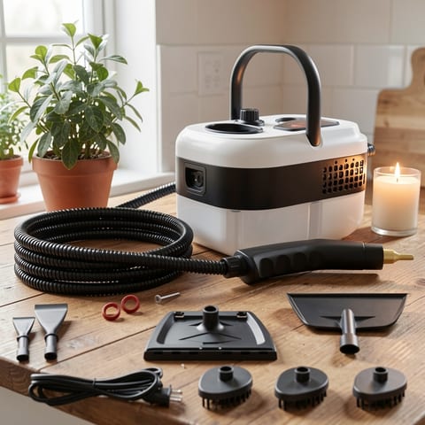Handheld steam cleaner on a washing machine