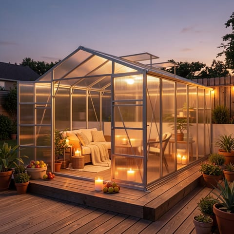Polycarbonate greenhouse with aluminum frame and roof vents