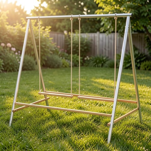 Chicken activity centre with swings and perches in a backyard