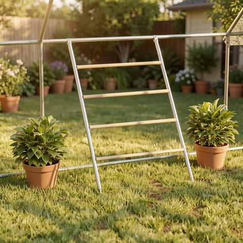 Chicken roost with four wooden bars and metal frame