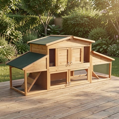 Two-story wooden rabbit house with a waterproof roof and cleaning tray