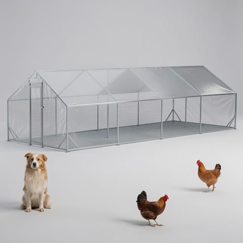 Large metal chicken coop with walk-in run and waterproof cover