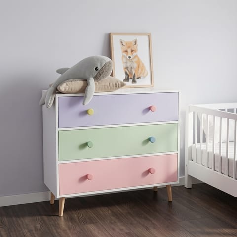 colorful 3 drawer dresser for kids, baby nightstand in bedroom
