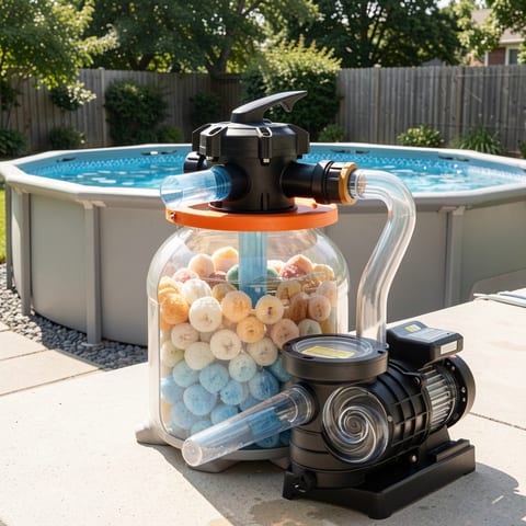 FlashPure pool filter pump with clear tank and black motor