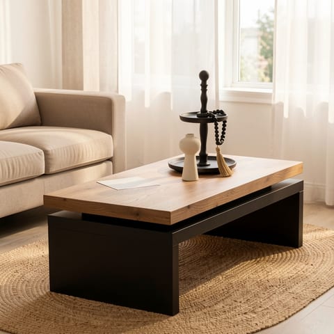 Modern industrial coffee table with floating top design