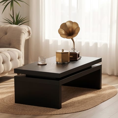 Modern black wood coffee table with floating top design
