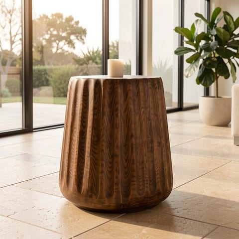 Brown wooden side table with tree stump design
