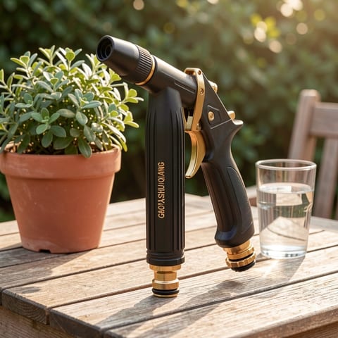 High-pressure water sprayer nozzle with black and gold body