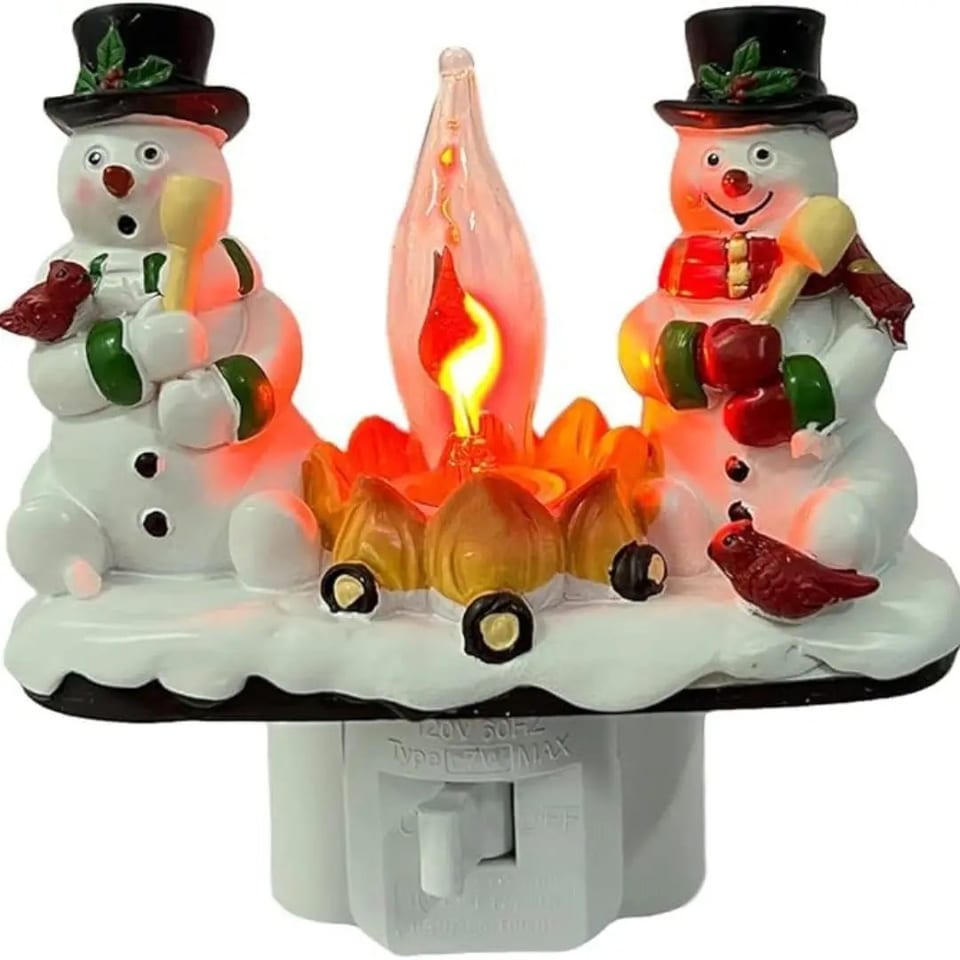 3D Resin Snowman Flameless Night Light Plug In Christmas Decor For Bedroom, product photo