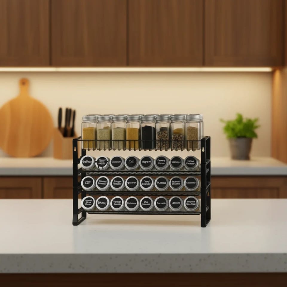 4 Tier Spice Rack Organizer 18x11 In Kitchen Cabinet Countertop Seasoning, product photo