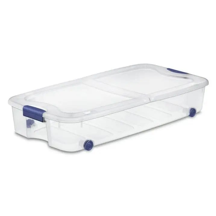 1 Pack 66 Quart Clear Underbed Storage Container with Blue Latch Lid and Wheels, product photo