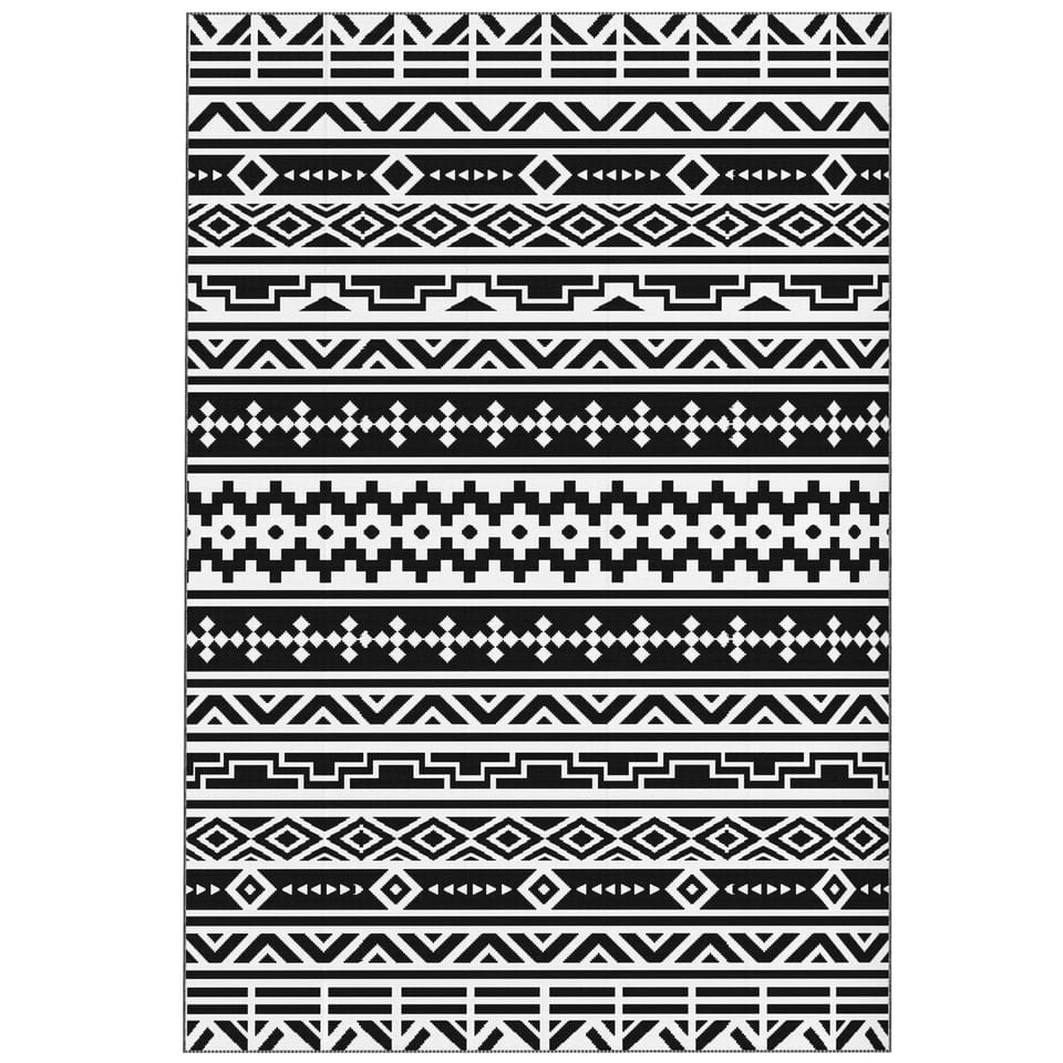 6' X 9' Black & White Geometric Wall Design Reversible Outdoor Rug Waterproof, product photo