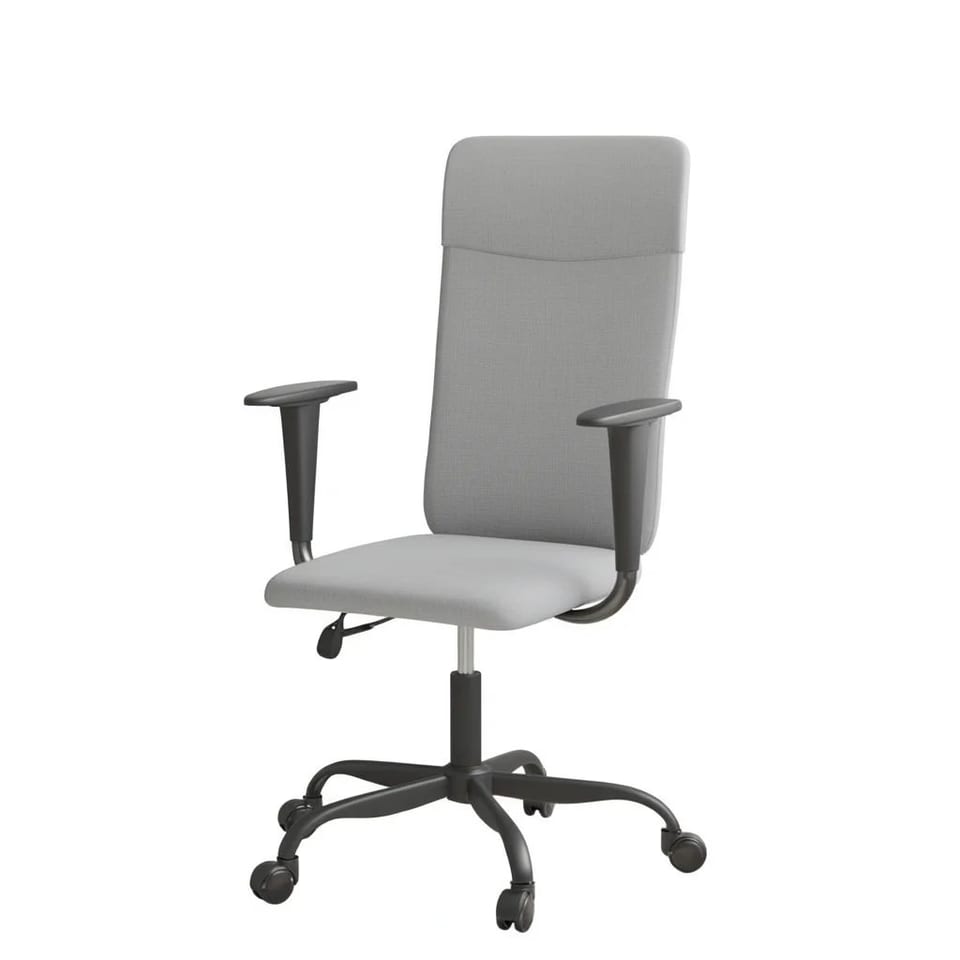 Light Gray Fabric Office Chair With Fixed Armrests Swivel Base Metal Frame, product photo