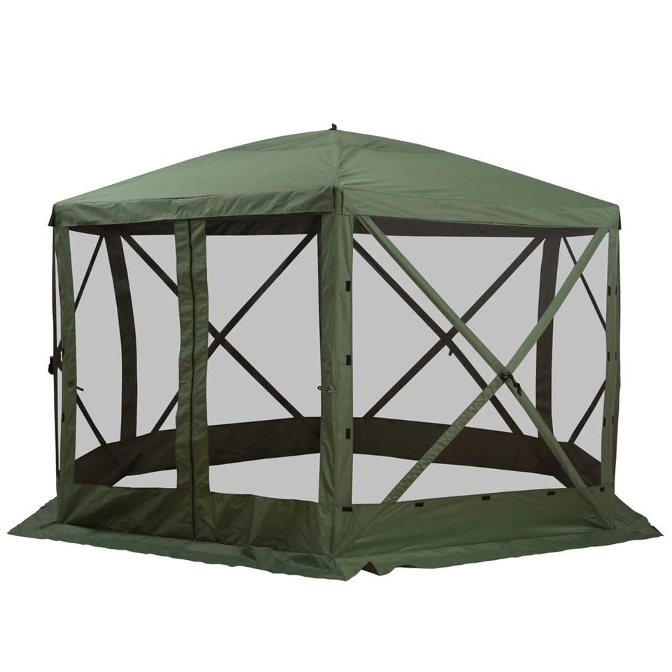 Green Pop up 6-Sided Gazebo 12X12 Ft Hexagon Mesh Netting Walls Quick Setup, product photo