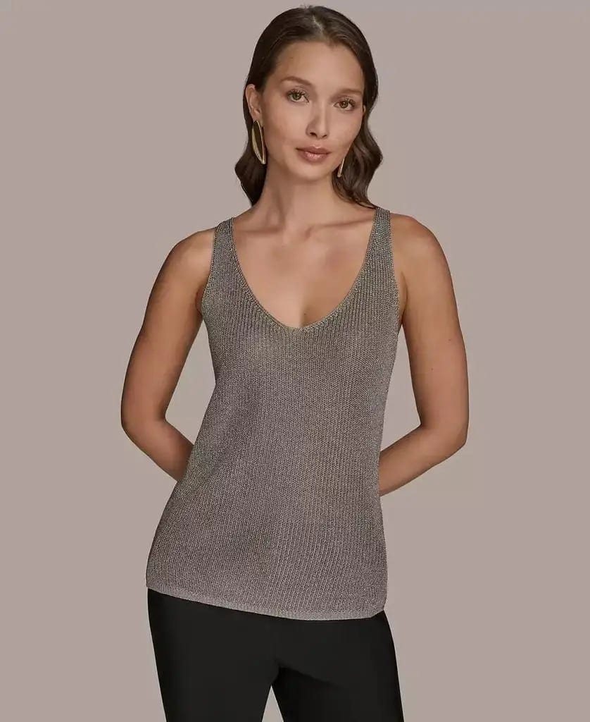 Women's Metallic V-Neck Sweater Shell Donna Karan New York, product photo