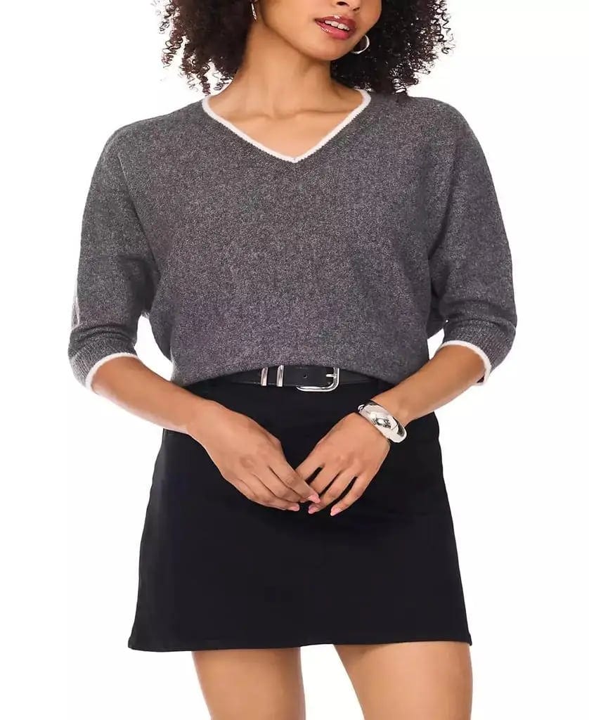 Women's Cozy V-Neck Tipped 3/4-Sleeve Sweater Vince Camuto, product photo