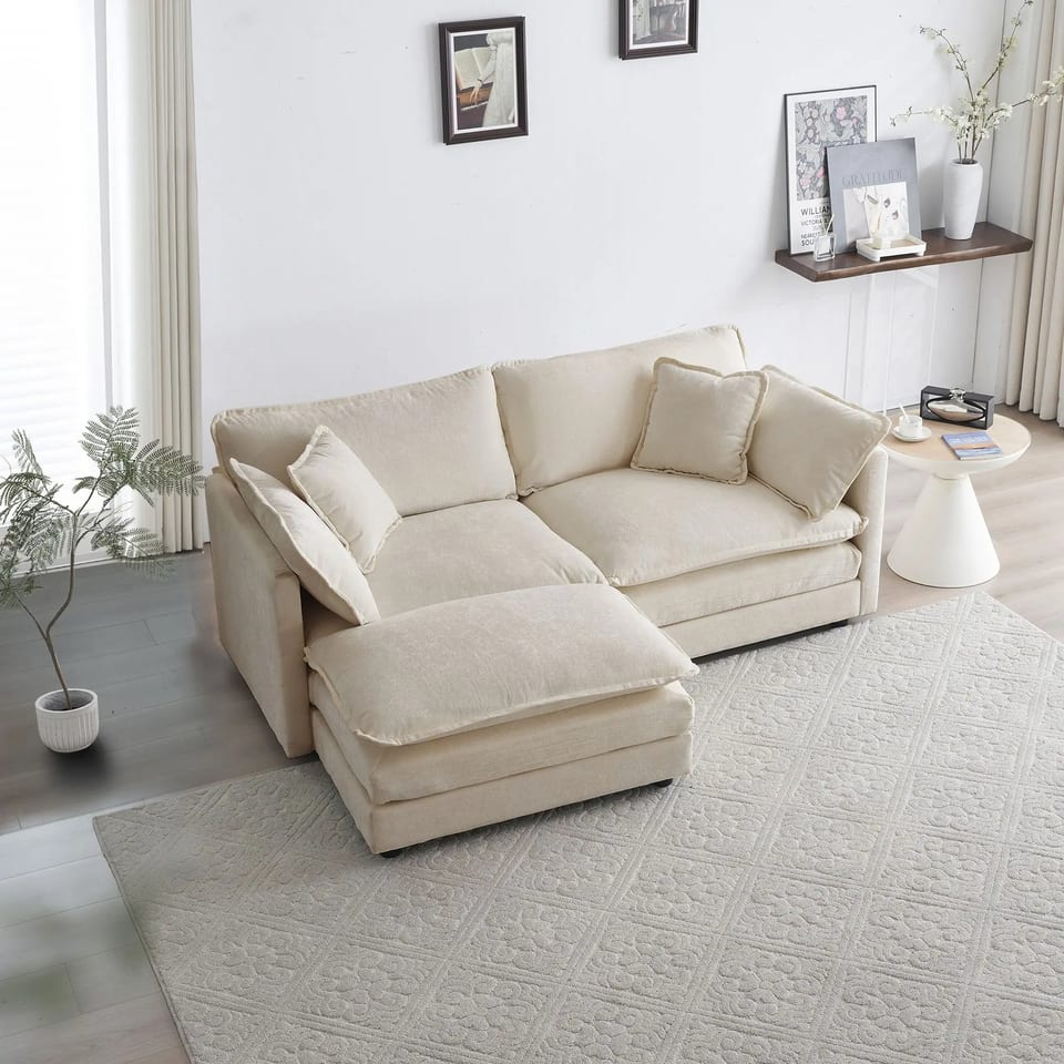 Small Living Space Solution Chenille Two-Seater Loveseat Ottoman with 1, product photo