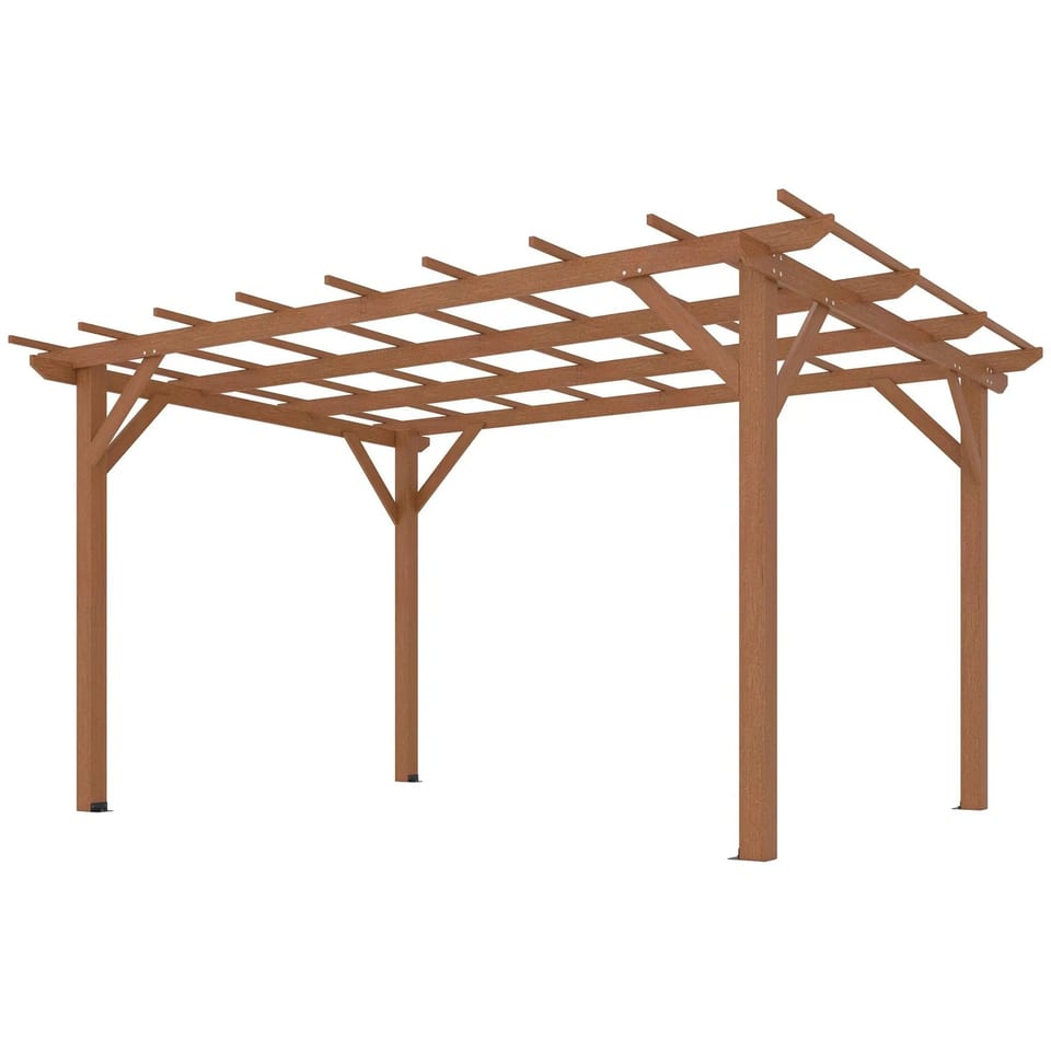 10 X 13 Dark Brown Wood Pergola Outdoor Pavilion with Stable Structure for, product photo