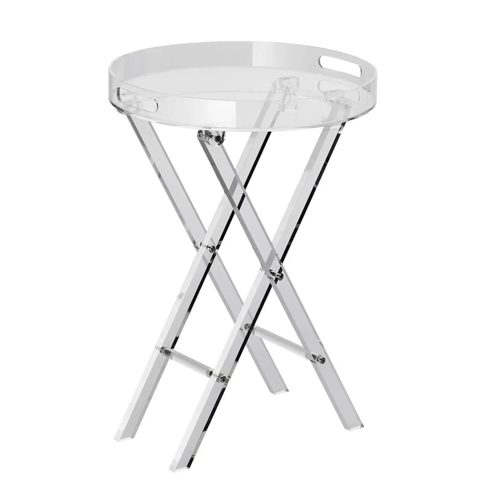 Acrylic Folding Tray Coffee Table with X Shape Legs Clear Design for Snacks, product photo