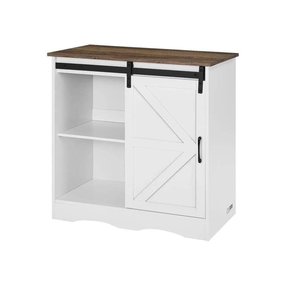 Farmhouse 3-Tier Storage 31.5 X 13.8 X 31.5 in Coffee Bar Cabinet Barn Door Fa, product photo