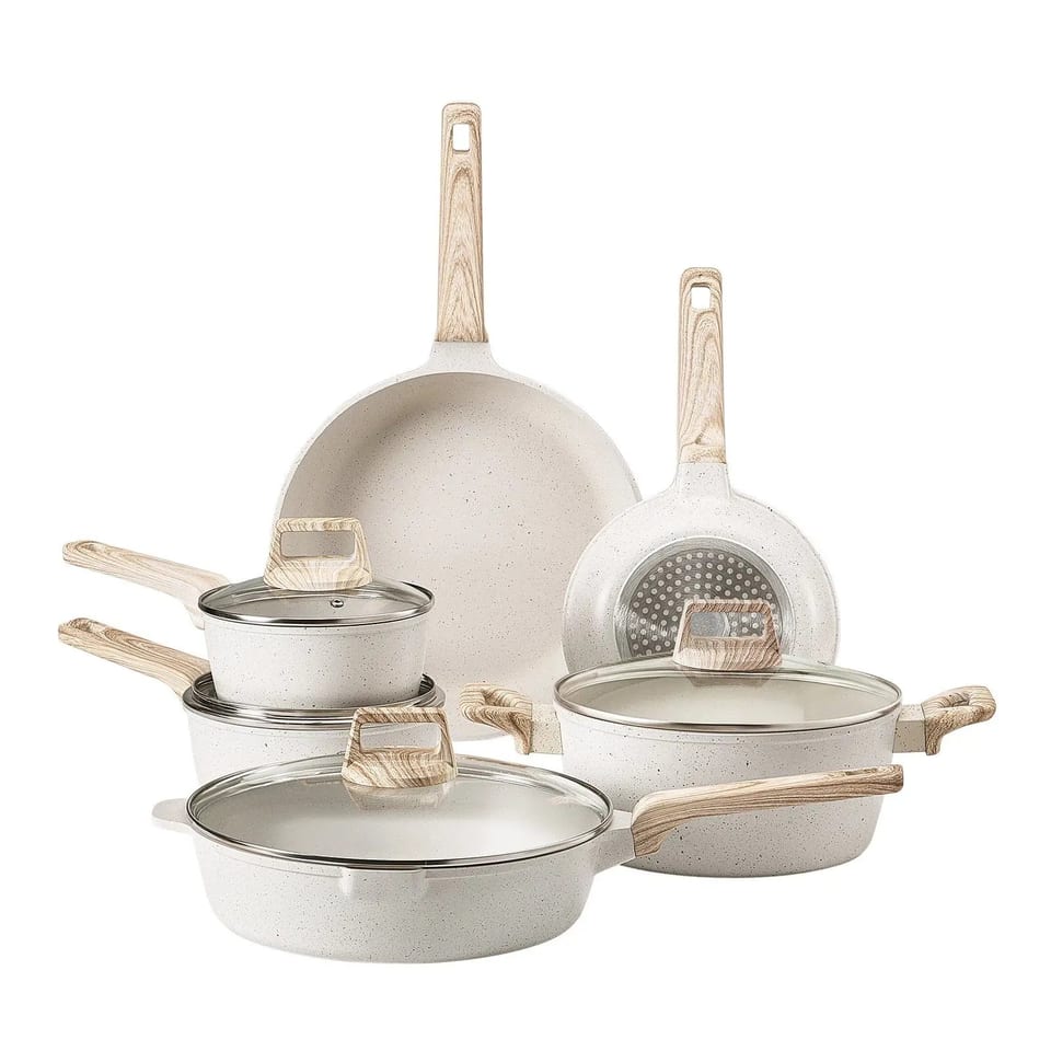 17-Piece White 6 Nonstick Induction Cookware Set Pots Pans for Kitchen RV, product photo